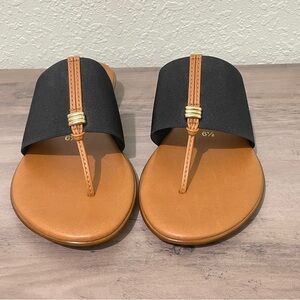 Italian Shoemakers Black and Tan Sandals with Gold Detail